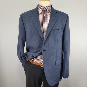 Geoffrey Beene Men's Tweed Sport Coat Blazer Two Button Blue Wool Polyester 44R